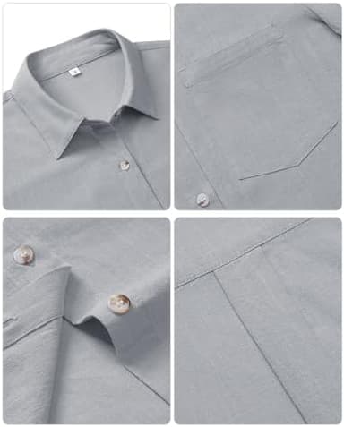 siliteelon Linen Shirts for Women Button Down Shirts Short Sleeve Cotton Collared V Neck Solid Casual Blouses with Pocket - Image 5