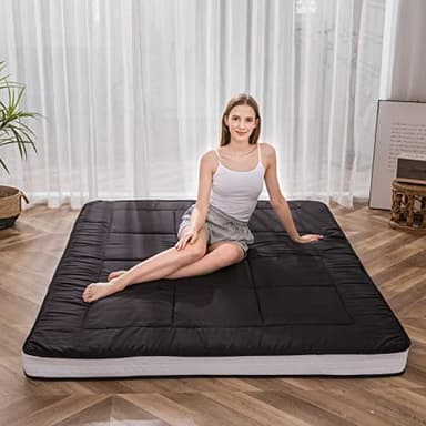 MAXYOYO Futon Mattress, Padded Japanese Floor Mattress Quilted Bed Mattress Topper, Extra Thick Folding Sleeping Pad Breathable Floor Lounger Guest Bed for Camping Couch, Black, Queen Size - Image 2