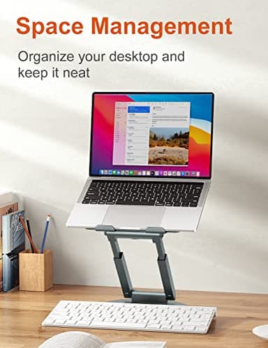 tounee Telescopic Laptop Stand for Desk with 360° Swivel Base, Sit to Stand, Height Adjustable, Portable Riser Holder for Good Posture, Compatible with MacBook Pro, All Laptops 10-17"-Gray - Image 8