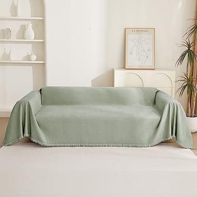 MYSKY HOME Sectional Couch Cover Blanket Living Room Furniture Protector for Pets, Farmhouse Home Decor Sofa Covers Tassel Chenielle Sofa Slipcover Soft Throw Couch for Dogs, 71" X 150", Sage Green - Image 8