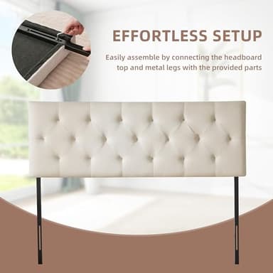 Howjoe Linen Fabric Upholstered Headboard Queen Size, Modern Diamond Tufting Solid Wood Queen Headboard Only, Adjustable Height from 37” to 51” Head Board, Bed Frame or Wall Mount Headboards, Beige - Image 5