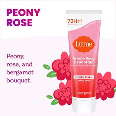 Lume Whole Body Deodorant - Invisible Cream Tube - 72 Hour Odor Control - Aluminum Free, Baking Soda Free, Skin Safe - 3.0 ounce (Peony Rose) - Image 3