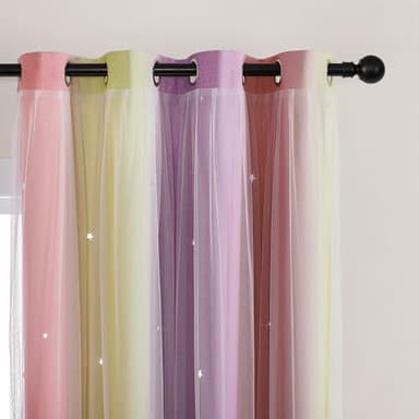 XiDi Pink Blackout Curtains for Bedroom Decor - Rainbow Unicorn Wall Decals for Girl's and Kids' Room - Purple and Yellow 34X72 Inch Long 1 Panel - Image 2