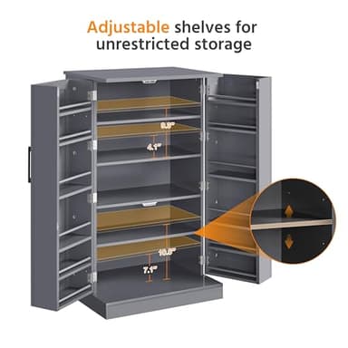 Yaheetech 41" H Kitchen Pantry Storage Cabinet with Doors & Adjustable Shelves, Freestanding Cupboard Food Cabinet for Dining Room/Living Room, Dark Gray - Image 5