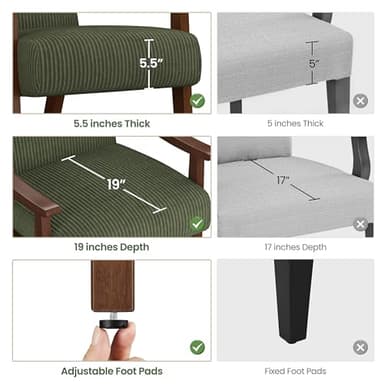 Yaheetech Corduroy Accent Chair, Mid-Century Modern Armchair with Solid Wood Legs, Reading Leisure Chair with High Back for Living Room Bedroom Waiting Room, Set of 2, Dark Green - Image 9