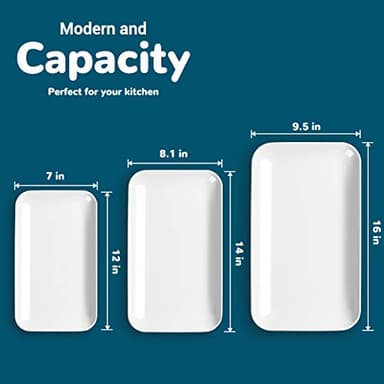 DELLING Large Serving Platter Set 16/14/12inch Large Serving Tray - Rectangular White Serving Trays for Party, Sushi, Oven Safe Dinnerware Set of 3, White - Image 3