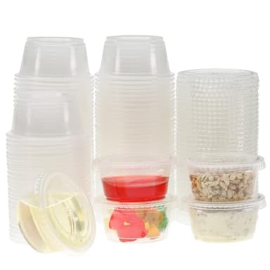 Freshware Plastic Portion Cups with Lids [2 Ounce, 400 Set] Disposable Plastic Cups for Meal Prep, Salad Dressing, Jellos Shot Cups, Souffle Cups, Condiment and Dipping Sauce Cups - Image 1