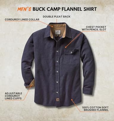 Legendary Whitetails Men's Standard Flannel Shirt Long Sleeve Button Down 100% Cotton, Navy Heather, X-Large - Image 2
