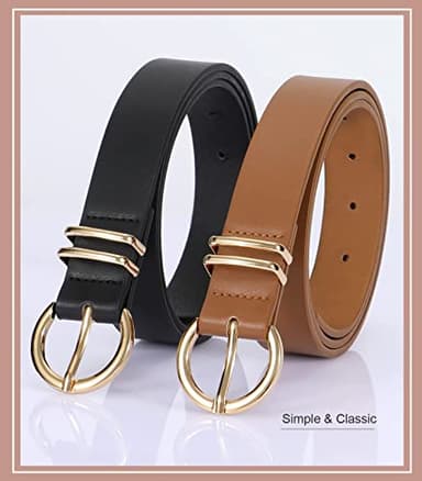 VONMELLI 2 Pack Women's Leather Belts for Jeans Pants Fashion Gold Buckle Ladies Belt Black Brown M - Image 6