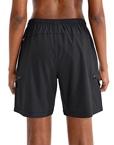 SANTINY Women's 5''/ 7''/9'' Hiking Cargo Shorts Quick Dry Lightweight Summer Shorts for Women Athletic Golf Zipper Pockets(Black_L) - Image 3