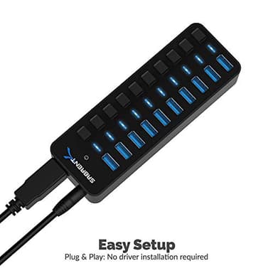 SABRENT 10-Port 60W USB 3.0 Hub with Individual Power Switches and LEDs, Includes 60W 12V/5A Power Adapter (HB-BU10) - Image 3