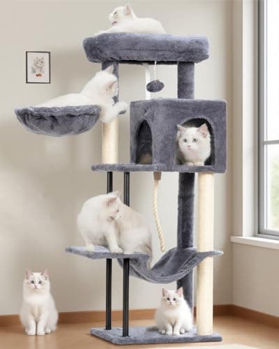 Gitelsnour Cat Tree, Cat Tower for Indoor Cats, 43.3 inch Cat Tree Tower with Sturdy Steel Tube, Hammock, Cat Condo for Small Cats and Kittens, Scratching Post, Smoky Gray GCT004SG - Image 1