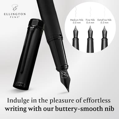 Ellington Pen Luxury Fountain Pen Set - Fountain Pens For Writing - Smooth Medium Nib - Includes Refillable Ink Converter, 3 Ink Cartridges, Gift Box - Calligraphy, Journaling, Sketching (The Stealth) - Image 5