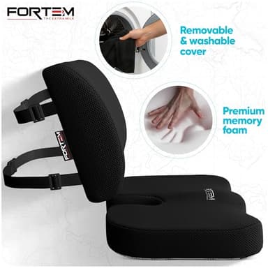 FORTEM Office Chair Cushion and Back Support for Office Chair, Lumbar Support Pillow, Memory Foam, Non Slip Sitting and Back Rest for Gaming, Car Seat Cushion, Chair Pad - Image 3