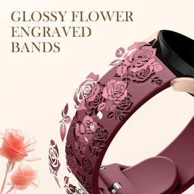 DaQin Floral Engraved Band Compatible with Samsung Watch Bands 6 5 4/Galaxy Watch 5 Pro/Watch 6 4 Classic/Active 2, 20mm Silicone Sport Replacement Strap for Galaxy Watch 7 Band Women Men, Wine Red - Image 3