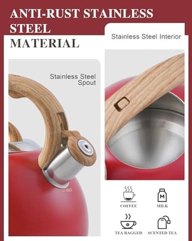 Tea Kettle Stovetops, 2.7 Quart Food Grade Stainless Steel Water kettles for Stove Top Teatop with Anti-hot Ergonomic Handle,Suitable for All Heat Sources - Image 6