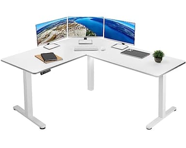 VIVO Electric Corner 63 x 55 inch L-Shaped Standing Desk, Memory Height Adjustment, White Top White Frame, DESK-E3CTW - Image 1