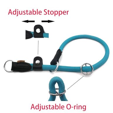 Aiminto Braided Round Martingale Dog Collar, Training Collar with Slidable Stop Ring and Adjustable Stopper - Ideal for Medium Dogs (M(1/3") - 18" Long, Light Blue) - Image 3