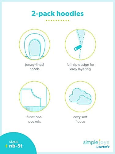 Simple Joys by Carter's Baby Boy's 2- Pack Fleece Full Zip Hoodies Sweater, grey/navy, 18 Months - Image 4