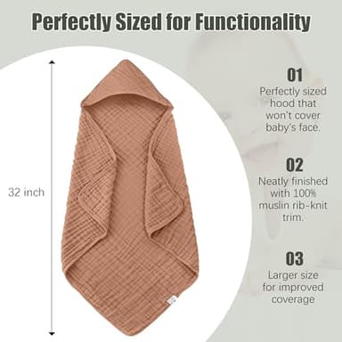Spotted Play 2 Pack Hooded Baby Towels - 100% Muslin Cotton for Newborns, Infants, Toddlers - Large 32x32 Inch Size - Highly Absorbent and Essential for Newborn Care, Light Bean Paste - Image 6