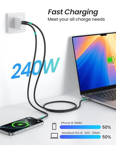 Silkland 80Gbps USB 4 Cable for Thunderbolt 5 Cable 4FT, [USB-IF Certified] 120Gbps Bandwidth for 16K/Dual 8K, 240W, Braided USB C Video Cable Compatible Thunderbolt 4/5, SSD, MacBook M4 Pro,Dock - Image 5