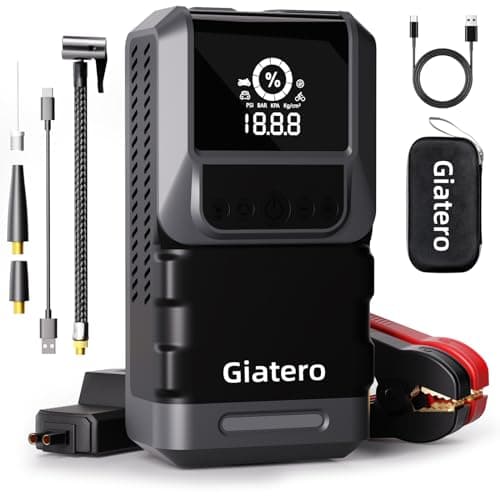 Giatero Q13 4000A Portable Car Jump Starter with Air Compressor 150PSI, Jump Start Battery Pack(10.0L Gas/8.0L Diesel), 12V Jump Box with 3 Modes Flashlight & Jumper Cable, LCD Display Power Bank - Image 1