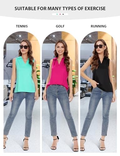 Ullnoy Women's Lightweight Polos Tops Sleeveless Golf Polo Shirt for Women Moisture Wicking Activewear Polos Tops 3 Pack Black/Gray/Cyan S - Image 5