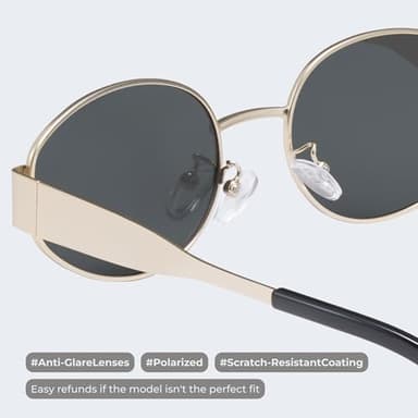 livho Retro Polarized Sunglasses - UV400 Protection, Oval Shape, Metal Frames - Matching Soft Case Inlcuded - Image 3