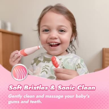 Papablic Toddler Sonic Electric Toothbrush Kids for Ages 1-3 Years, Baby Electric Toothbrush with Cute Unicorn Cover and Smart LED Timer, 4 Brush Heads (Doris) - Image 3