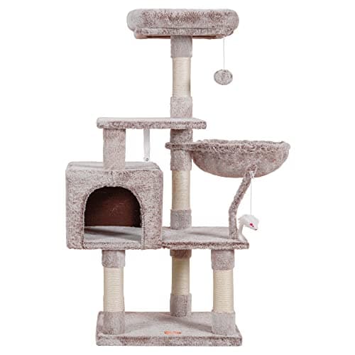 Heybly Cat Tree with Toy, Cat Tower condo for Indoor Cats, Cat House with Padded Plush Perch, Cozy Hammock and Sisal Scratching Posts, Muchroom HCT004MU - Image 1