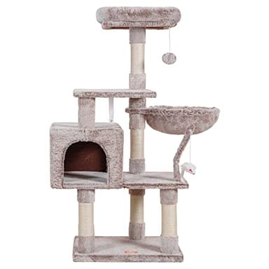 Heybly Cat Tree with Toy, Cat Tower condo for Indoor Cats, Cat House with Padded Plush Perch, Cozy Hammock and Sisal Scratching Posts, Muchroom HCT004MU - Image 1
