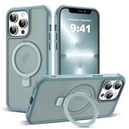 SKYLMW Compatible with iPhone 12 Pro Max Case & iPhone 13 Pro Max Case with Invisible Magnetic O-Ring Stand Translucent Phone Cases 6.7" [Compatible with Mag-Safe][Great Grip Feeling], Blue - Image 1