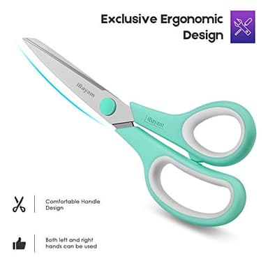 Scissors, iBayam 8" All Purpose Scissors Bulk 3-Pack, Ultra Sharp 2.5mm Thick Blade Shears Comfort-Grip for Office Desk Accessories Sewing Fabric Home Craft Teacher School Supplies, Right/Left Handed - Image 5