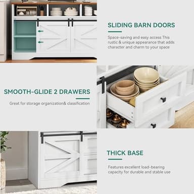 YITAHOME Buffet Cabinet with Drawers, 59" Large Sideboard Buffet Storage Cabinet with Shelves and Doors, Modern Farmhouse Coffee Bar Station Wood Kitchen Table for Kitchen, Dining Room, White - Image 5