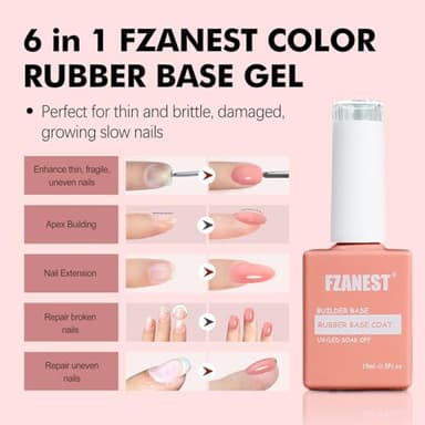FZANEST Peach Pink Rubber Nail Base Gel 6 in 1 Builder Gel For Nails Thickening Strengthener Extension 15ml - Image 3