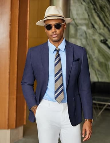 COOFANDY Men's Cotton Linen Suit Jackets Business Casual Blazer Stylish Regular Fit Sport Coat Navy Blue - Image 3