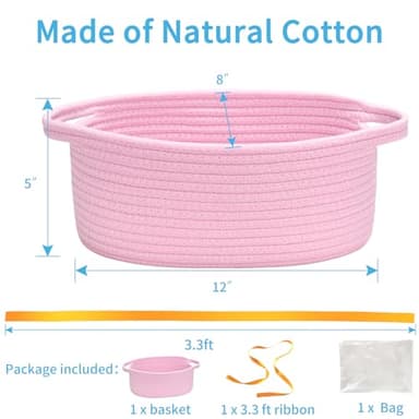 ABenkle Small Woven Easter Basket with Handle, 12x8x5 inches, Durable Storage Basket, Gift Wrap Ready with Ribbon - Image 2