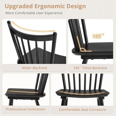 LUE BONA Upgraded Dining Chairs Set of 8, Farmhouse Wooden Spindle Back Kitchen Chairs, Windsor Dining Chairs for Kitchen and Dining Room, Black - Image 3