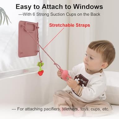 2 Pack Baby Silicone Mat, with Suction Base and 8 Stretchable Straps, Seposeve Baby Placemats, Activity Mat for Infants to Toddlers, Keeps Babies Essentials Off The Floor, Purple Pink - Image 3