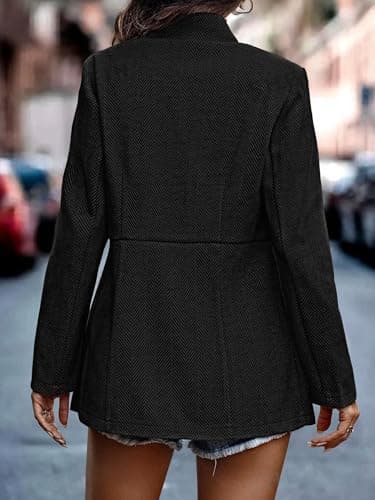 ELLEVEN Blazers for Women Business Casual Open Front Suit Jacket Herringbone Long Sleeve Stand Collar Work Blazer for Office with Full Lining and Padded Shoulders Dark Black XX-Large - Image 2