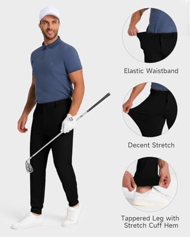 SNOWTEN Men's Golf Joggers Pants with 5 Pockets Stretch Fit Work Dress Athletic Jogger Sweatpants for Running Gym Black 2XL - Image 6