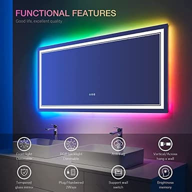 ISTRIPMF 60x30 Inch LED Bathroom Mirror with Lights, Color Changing RGD Backlit and Front Light Mirror,Lighted Vanity Mirrors for Bathroom Wall, Dimmable, Anti-Fog,Shatterproof,Memory - Image 3