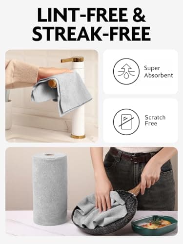 Fantasticlean Microfiber Cleaning Cloth Roll -75 Pack, Tear Away Microfiber Towels, 12" x 12", Reusable, Washable, Scratch Free, Ultra Absorbent Dish Rags for Car, Home, Garage or Shop (Grey) - Image 6