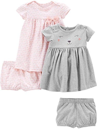 Simple Joys by Carter's Girls' Short-Sleeve and Sleeveless Dress Sets, Pack of 2, Grey Bear Print/Pink Elephants, 0-3 Months - Image 1