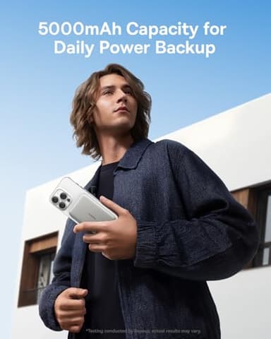 Baseus Picogo Power Bank, 0.3" Ultra Slim 5000mAh MagSafe Portable Charger with USB-C Braided Cable, Card-Size Magnetic Battery Pack, Alloy Wireless Fast Charger for iPhone 16/15/14/13/12, Lightweight - Image 5