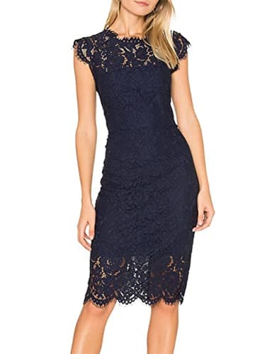 MEROKEETY Women's 2025 Lace Floral Midi Dresses Classic Elegant Party Dinner Photoshoot Dress, Navy, Large - Image 1