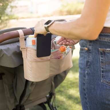 Tiny Twinkle Universal Stroller Organizer with Adjustable Strap - Waterproof Stroller Caddy Fits Baby Jogger,Nuna,Graco,Donna and Bugaboo Strollers（Beige Checkers） - Image 7