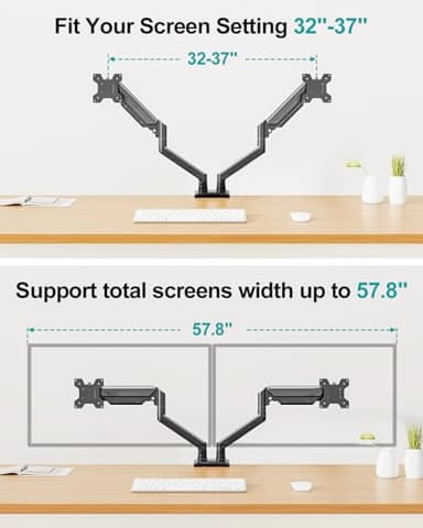 Dual Monitor Arm Desk Mount Fits 13 to 32 inch Computer Screens, Holds 4.4 to 22lbs Display VESA Mount, Adjustable Double Monitor Stand with Clamp/Grommet Base, 75/100mm Bracket, Black, Freelift - Image 8