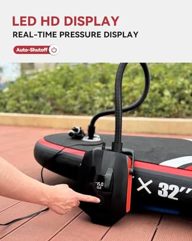 ZFOX 50PSI Paddle Board Pump, Portable Electric SUP Pump with Auto-Shutoff & Cooling Fan – Smart Inflation for Paddle Board, 9 Nozzles, HD LCD Display, 12V DC (Red-V) - Image 4