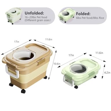 SEWIU Dog Food Storage Container 2PCS*18LB,Collapsible Dog Food Container with Travel Silicone Bowl and Scoop for Dog/Cat/Bird Food/Cat litter,Keep Dry Food Fresh,Easy to Move.(Green+Brown) - Image 3